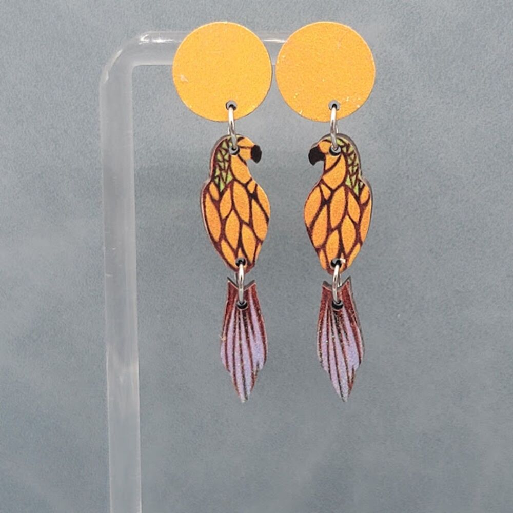 Parrot With Purple Tail Earrings